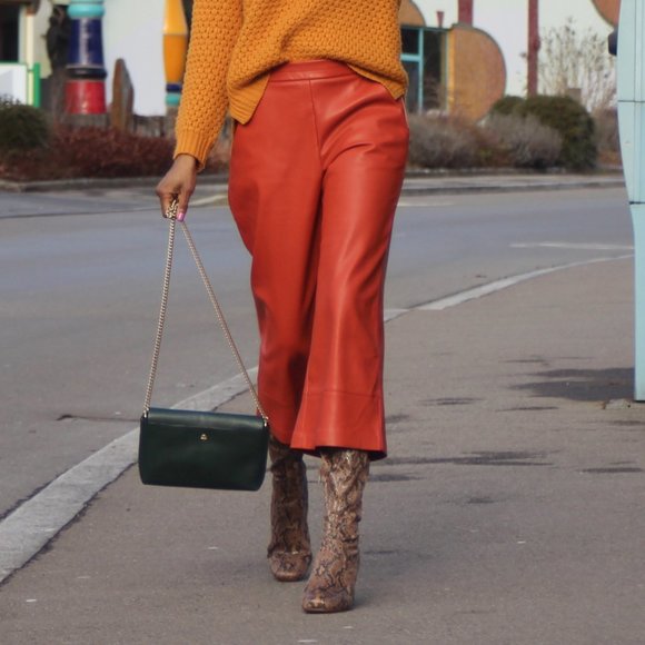 Zara Pants - Zara Orange Faux Leather Cropped Wide Leg Culotte Pants XS